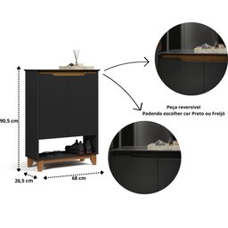 Sapateira Hall Entrada Multifuncional Hall Flow 2 Portas Moderna Enxoval Premium Elegante Cor Preto - 6