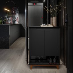 Sapateira Hall Entrada Multifuncional Hall Flow 2 Portas Moderna Enxoval Premium Elegante Cor Preto - 2