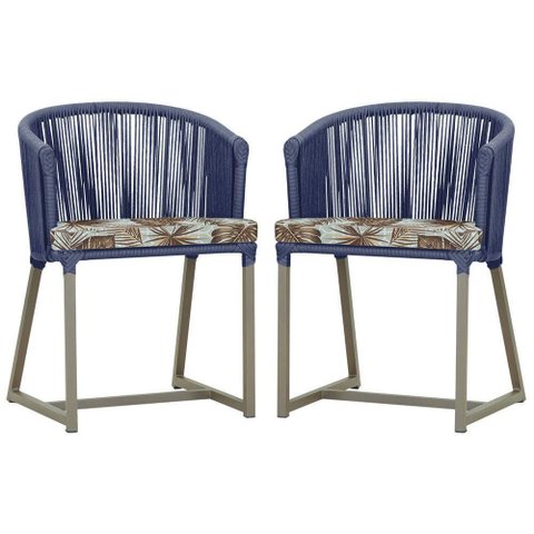 2 Cadeiras de Jantar Noronha Fendi Corda Náutica E6 Trama Azul