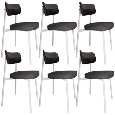 Kit 06 Cadeiras Estofada para Sala de Jantar Astrid Branco C01 Linho Preto Courino Preto - Lyam