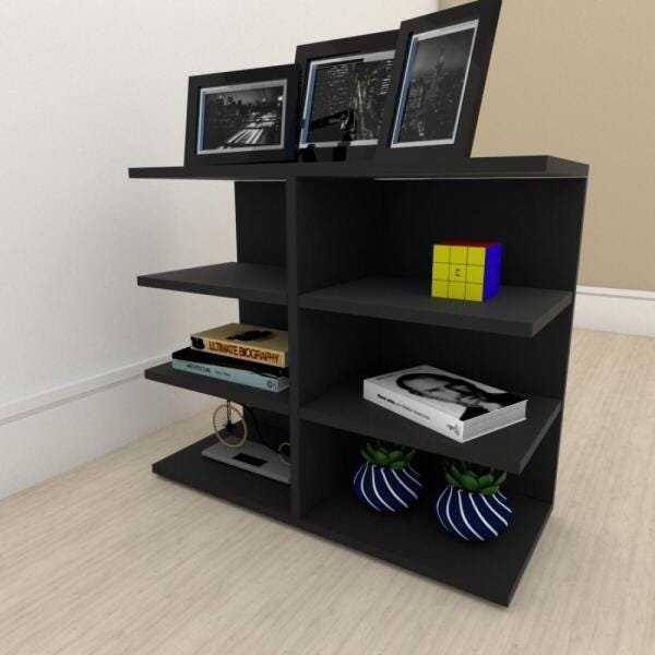 Mesa Lateral para sofá moderna com nicho em mdf Preto - 1