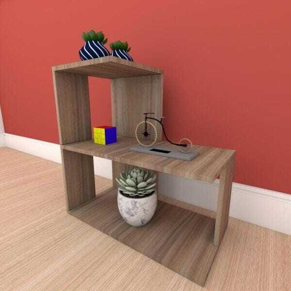 Mesa lateral para sofá formato S simples em mdf Amadeirado - 1