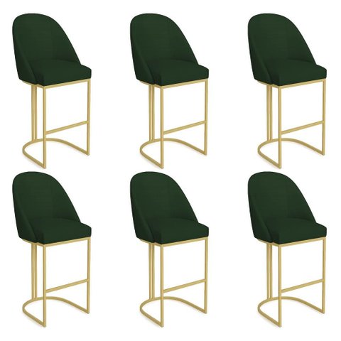 Kit 06 Banquetas Altas Bela Suede Base Metálica Industrial Dourado - Pallazio Cor:Verde