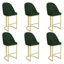 Ver imagem 1 de Kit 06 Banquetas Altas Bela Suede Base Metálica Industrial Dourado - Pallazio Cor:Verde