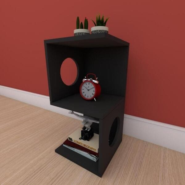 Mesa lateral para sofá formato S simples em mdf Preto - 1