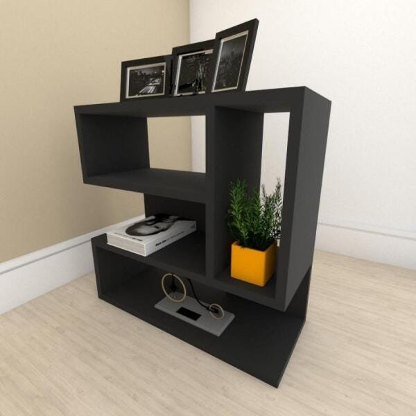 Estante para livros moderna com nicho em mdf Preto - 1