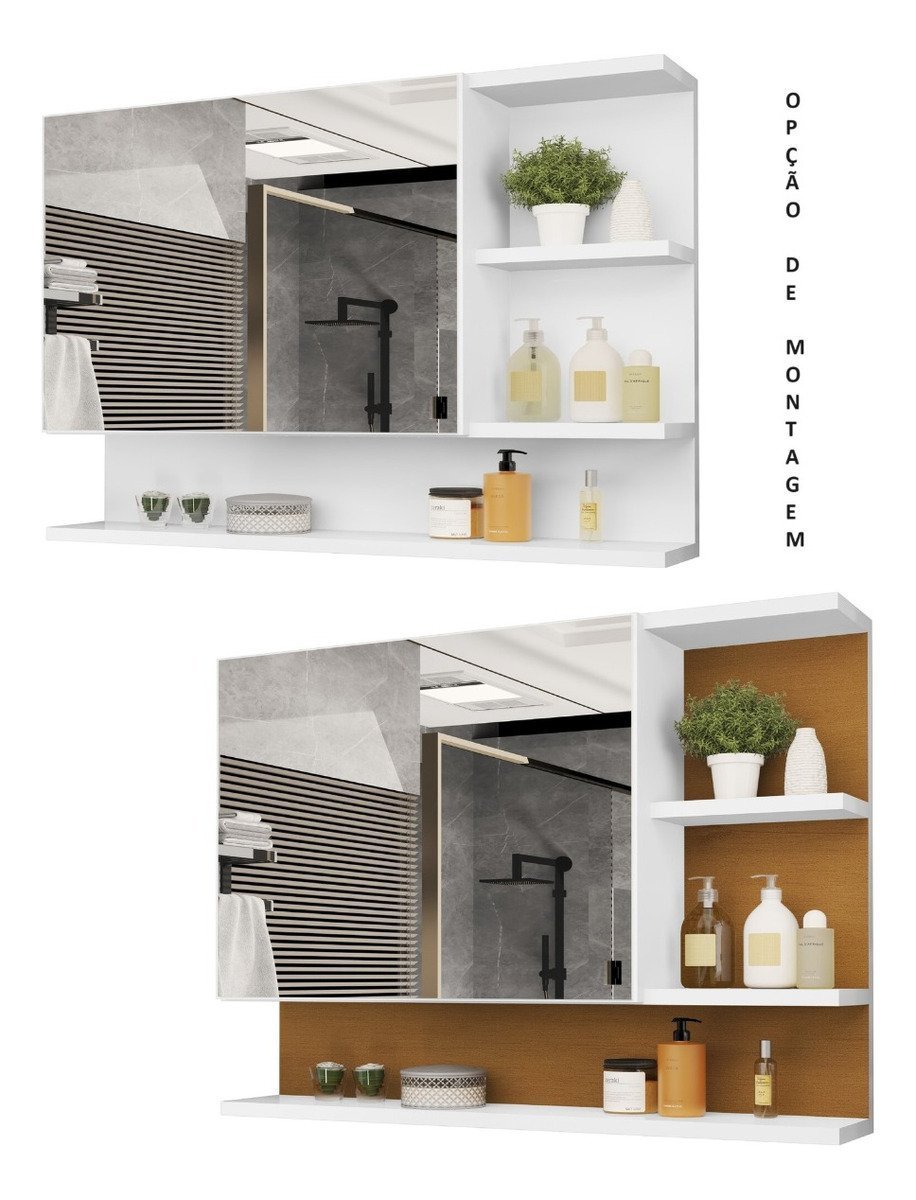 Armário Banheiro Espelheira com Porta Cleopatra - Casa Jd Móveis - Branco - 2