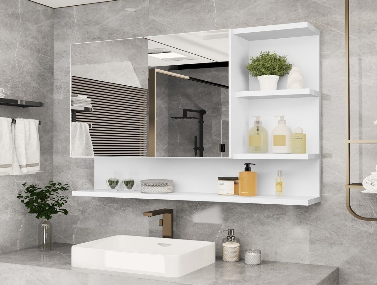 Armário Banheiro Espelheira com Porta Cleopatra - Casa Jd Móveis - Branco - 4