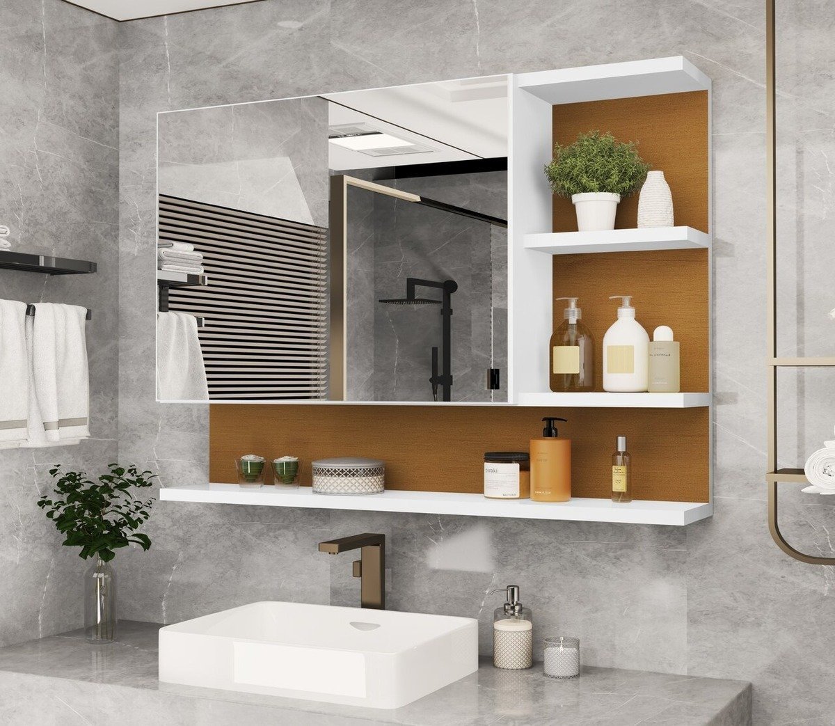 Armário Banheiro Espelheira com Porta Cleopatra - Casa Jd Móveis - Branco - 3