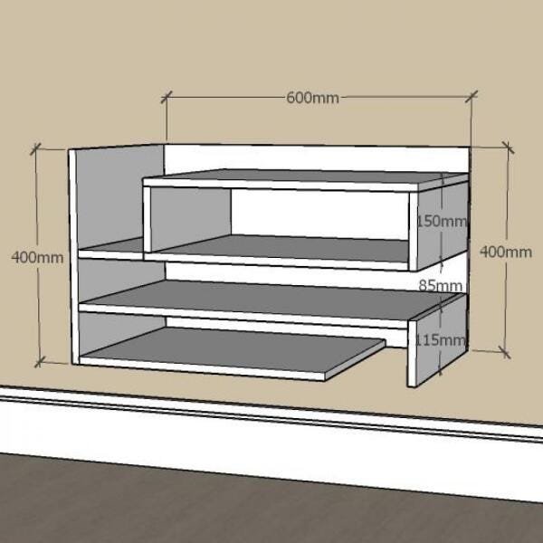 Rack Pequeno com Nichos Prateleiras Em MDF Cinza - 2