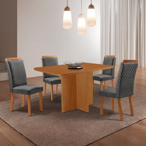 Mesa de Jantar Olímpia 120cm Tampo MDF Laminado Canto Copo com 4 Cadeiras Lorena