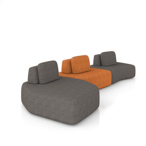 Sofá 3 Lugares Orgânico com Chaise e 2 Módulos Berlim Bouclê Grafite/caramelo K01 - D’Rossi