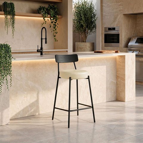 Banqueta Cozinha Alta Encosto Preto Industrial Preto Londrina PU D03 - D'Rossi