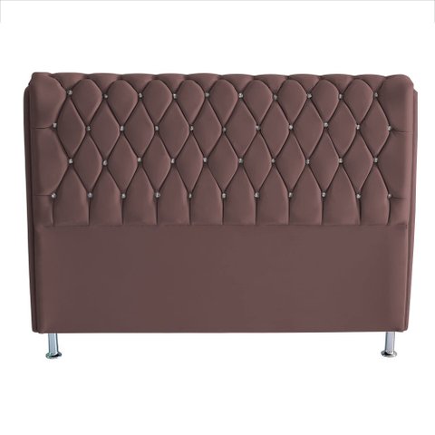 Cabeceira de Cama Box Londres Casal Queen 160 Cm Suede Botão de Strass Rosê Ec Móveis