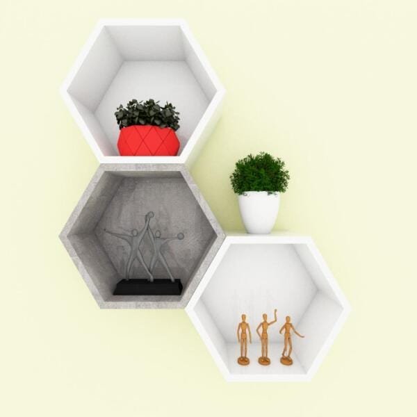 Kit de Nichos comeia em mdf Branco com rustico - 1