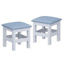 Ver imagem 2 de Banquinho de Madeira para Criança 2 Unidades Branco com Estofado Azul Viomi Jm Móveis