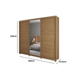 Guarda-Roupa Casal Verano 3P Desliz c/ Espelho Freijó - Fazzio - 3