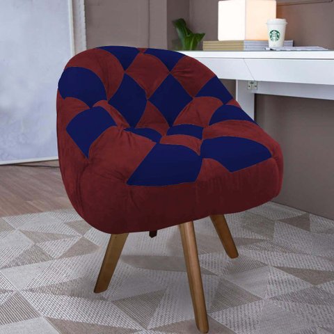Poltrona Paloma Escritório Sala Giratória Madeira Suede Vinho e Suede Azul Marinho - Dominic Decor