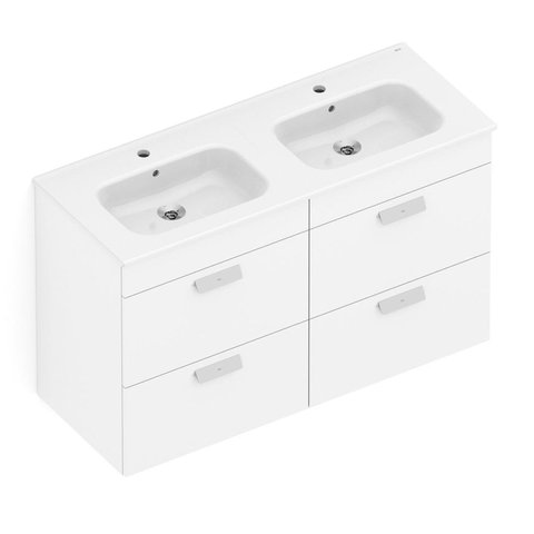 Gabinete Integrado 4 Gavetas 120x73cm com Lavatório Debba Bege/Branco Brilhante