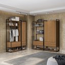 Ver imagem 1 de Kit Dormitorio 3 Portas 8 Gavetas e 3 Cabideiro Industrial Marrom/Canela/Preto Fosco