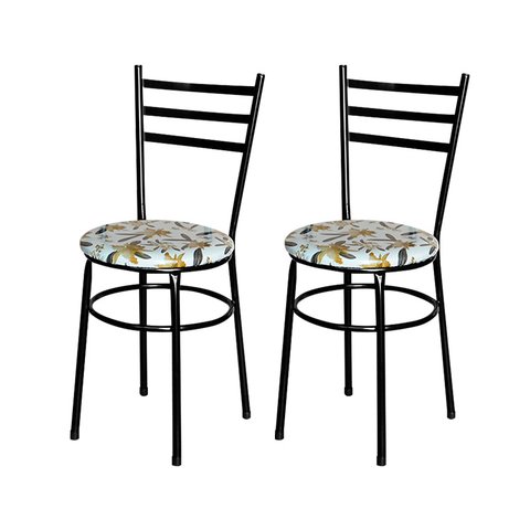 2 Cadeiras para Mesa Epoxi Preta Assento Floral:floral Orquídea