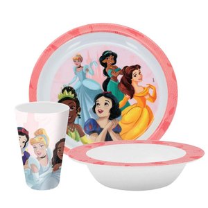 Kit Refeição Infantil Princesas Disney 3 Peças Pratos e Copo