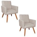Ver imagem 1 de Kit 2 Poltronas Nina Suede Bege Pés Palito Castanho - Pallazio