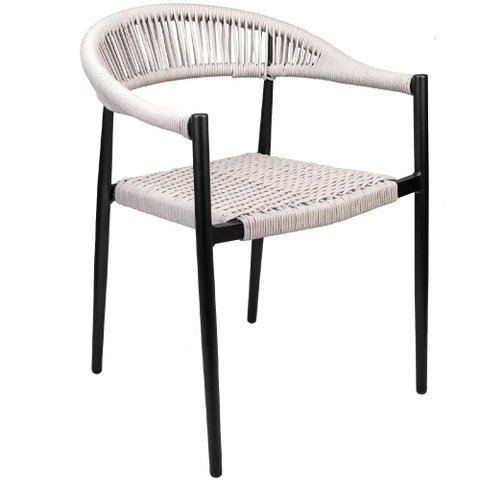 Cadeira Decorativa para Área Gourmet Base Preto Corda Náutica Nevada R01 Amêndoa - Lyam Decor