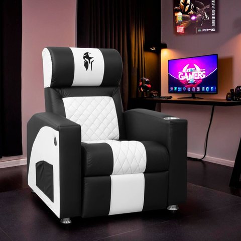 Poltrona Gamer Sparta com Encosto Reclinável e Carregador Usb:corino Preto/branco