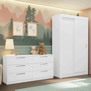 Kit Guarda-roupa Infantil Milano 2 Portas de Correr + Cômoda Branco Madesa