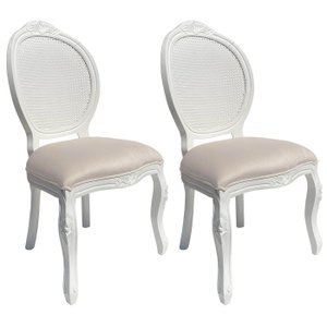 2 Cadeira Medalhão Madeira Entalhada com Tela Telinha Palhinha Poltrona Natural Provençal Indiana de