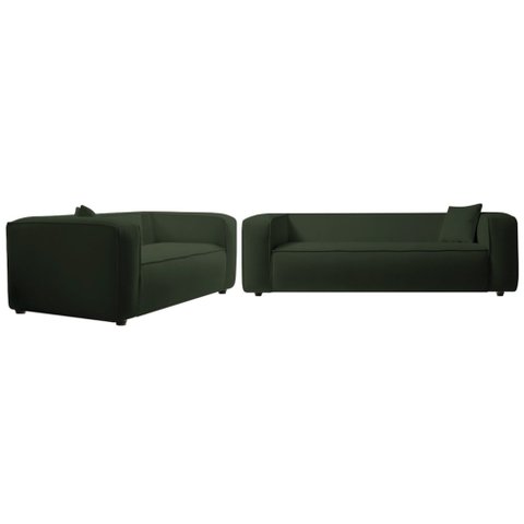 Kit Sofá 3 Lugares 180cm e Poltrona Decorativa Escritório Orgânico Cecília Linho Verde