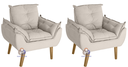 Ver imagem 2 de Kit 02 Poltrona/cadeira Decorativa e Puff Glamour Bege com Pés Quadrado Bege