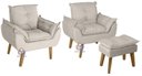 Ver imagem 1 de Kit 02 Poltrona/cadeira Decorativa e Puff Glamour Bege com Pés Quadrado Bege