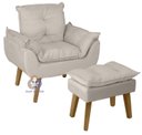 Ver imagem 3 de Kit 02 Poltrona/cadeira Decorativa e Puff Glamour Bege com Pés Quadrado Bege