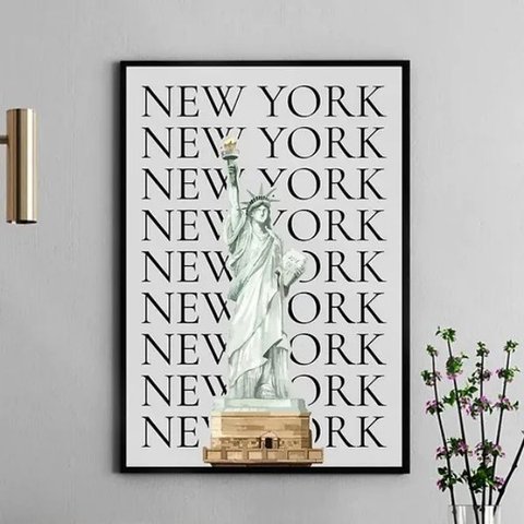 Quadro Decorativo Minimalista New York 45x34cm - com Vidro:moldura Preta