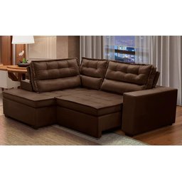 Sofá de Canto Retrátil e Reclinável com Molas 2,50x2,00 Esq Virginia Suede Marrom Adonai - 1