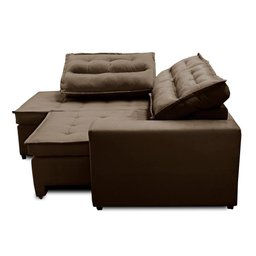 Sofá de Canto Retrátil e Reclinável com Molas 2,50x2,00 Esq Virginia Suede Marrom Adonai - 5
