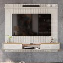 Ver imagem 2 de Painel Ripado Atlas - Mdf 1 Prateleira, Espaço para Tv até 70" Off White Perolizado-jequitiba -