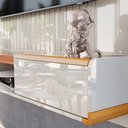 Ver imagem 5 de Painel Ripado Atlas - Mdf 1 Prateleira, Espaço para Tv até 70" Off White Perolizado-jequitiba -