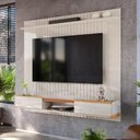 Ver imagem 3 de Painel Ripado Atlas - Mdf 1 Prateleira, Espaço para Tv até 70" Off White Perolizado-jequitiba -
