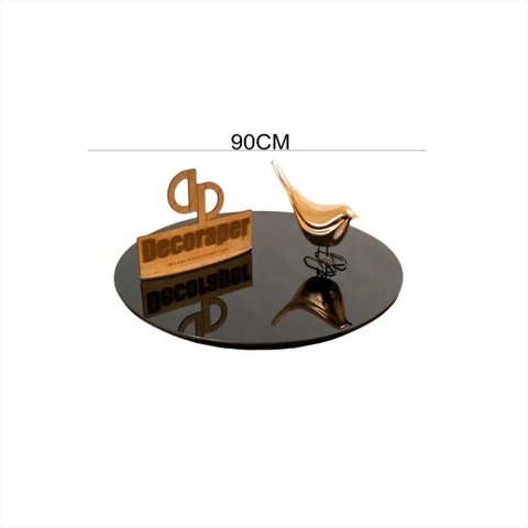 Tampo de Mesa Redondo Laqueado com Vidro 90cm Preto