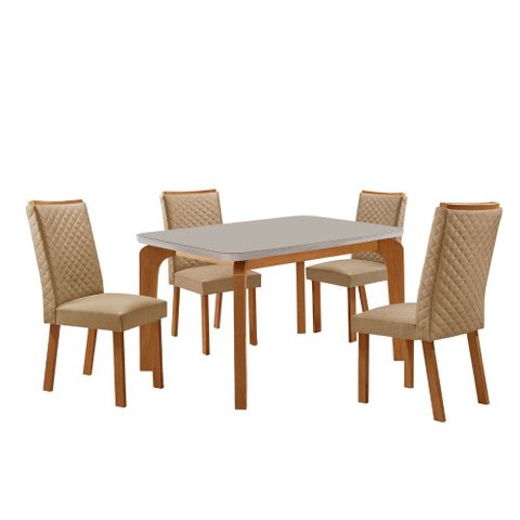Mesa de Jantar Liz 120cm Tampo Mdf Vidro Canto Copo com 4 Cadeiras Lira