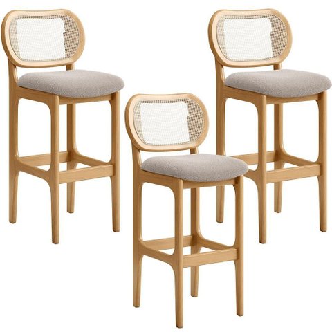 Kit 03 Banquetas Altas para Cozinha Bancada Sala Tela Betta Fixa L02 Bouclê Creme - Lyam