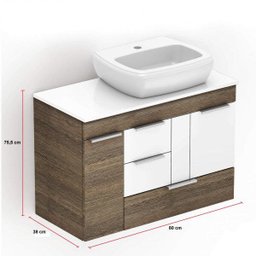 Gabinete Suspenso com Cuba para Banheiro 2 Portas 3 Gavetas Celite - 2