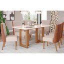Ver imagem 1 de Conjunto: Mesa Sala Jantar Yara C/ Tampo Madeirado C/ Vidro Curvo 160x90cm e 6 Cadeiras Anne Nature/