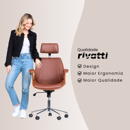 Cadeira de Escritório Ergonômica Giratória Moderna Alta Presidente Lisboa Apoio Cabeça Office Marrom - 8