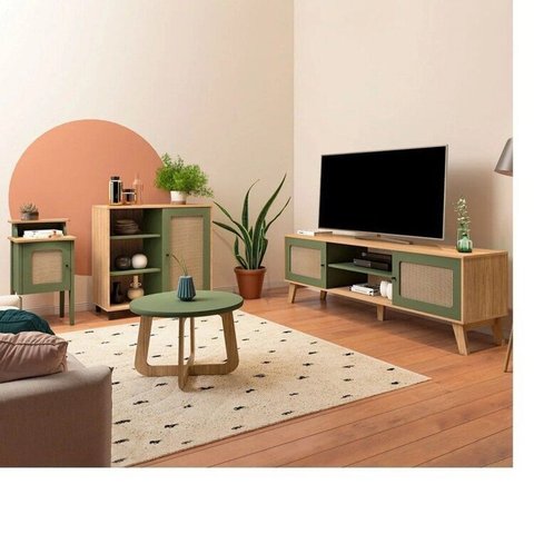 Kit 4 Peças com Rack para Tv até 75 Polegadas, Mesa de Centro, Mesa Lateral e Aparador