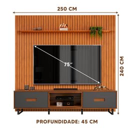 Painel Ripado Com Rack Industrial 75 Polegadas Cinza Urbano Freijó Egito Shop Jm - 4