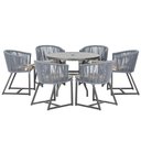 Ver imagem 1 de Mesa com 6 Cadeiras de Jantar Roma 120cm e Noronha em Alumínio Preto Corda Náutica Estofado 6 Trama